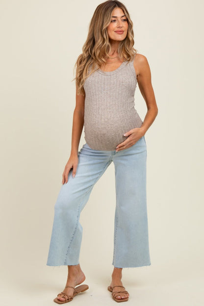 Light Blue Raw Hem Cropped Wide Leg Maternity Jeans