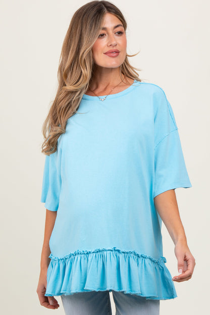 Aqua Relaxed Ruffled Tunic Maternity Top