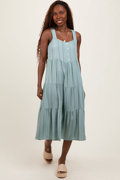 Light Olive Dot Stripe Tiered Maternity Midi Dress