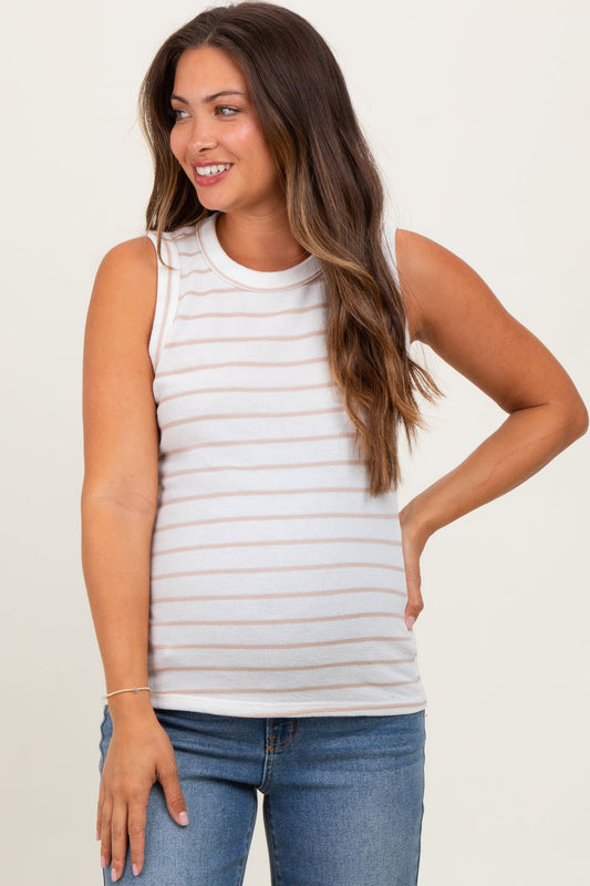 Ivory/Beige Stripe Knitted Maternity Tank Top