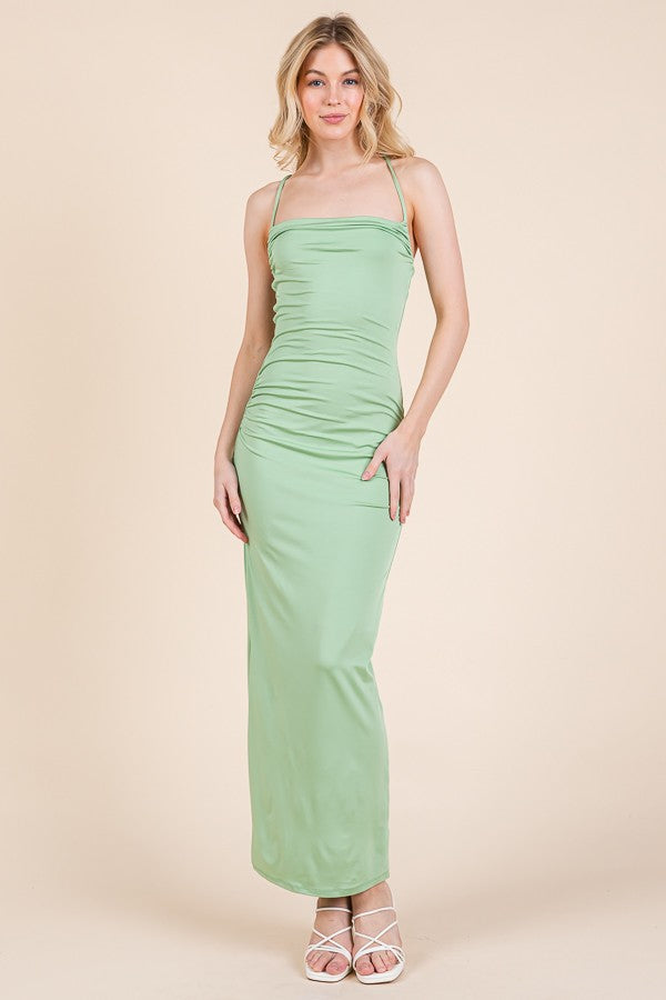 Mint Ruched Double Layered Maternity Maxi Dress