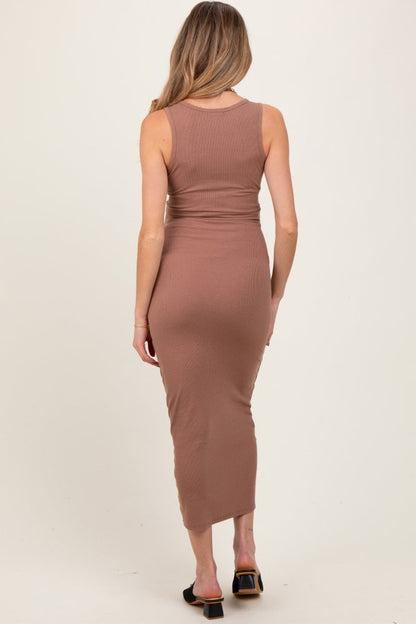 Taupe V-Neck Tank Maternity Maxi Dress