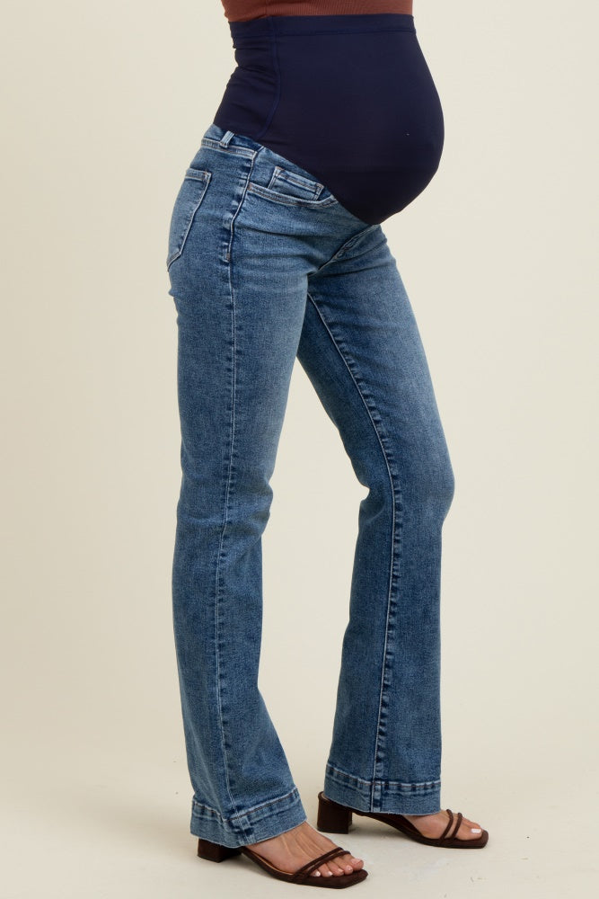 Blue Wide Hem Maternity Bootcut Jeans