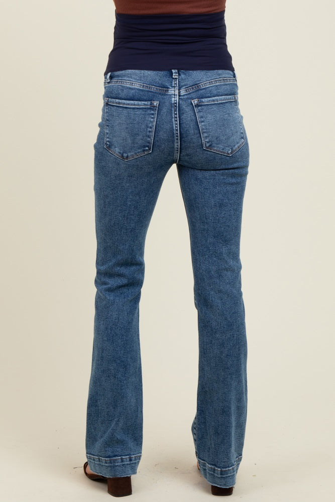 Blue Wide Hem Maternity Bootcut Jeans