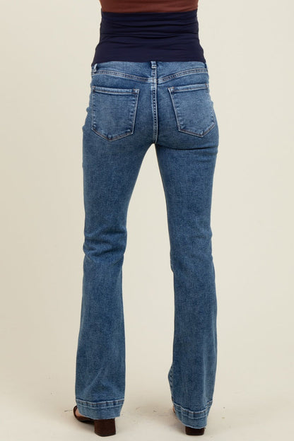 Blue Wide Hem Maternity Bootcut Jeans