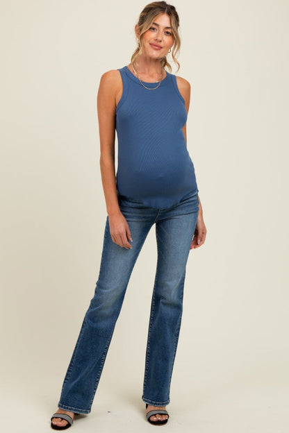 Blue Lightly Distressed Maternity Straight Leg Jeans