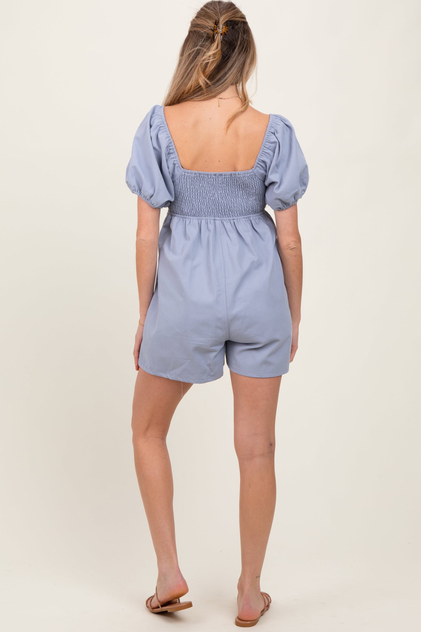 Light Blue Front Tie Maternity Romper