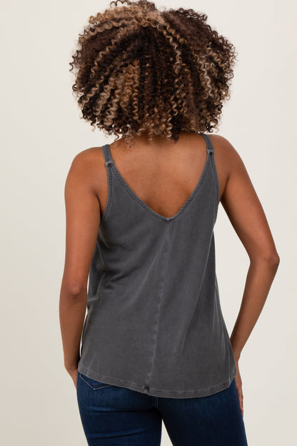 Charcoal Ribbed V-Neck Flowy Maternity Tank