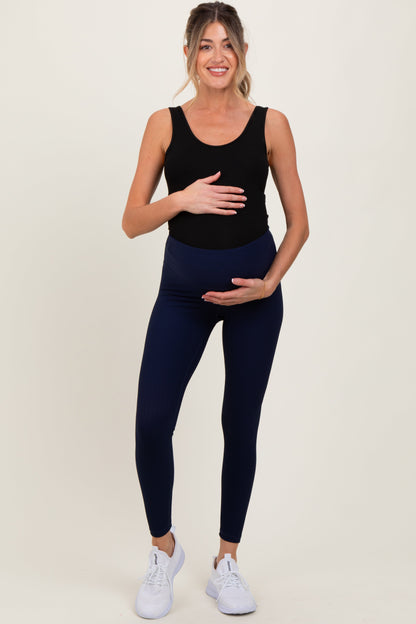 Navy Ribbed Maternity Leggings