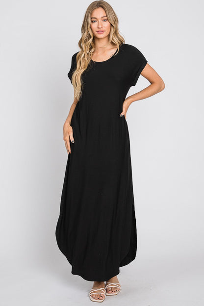 Black Round Hem Side Slit Maternity Maxi Dress