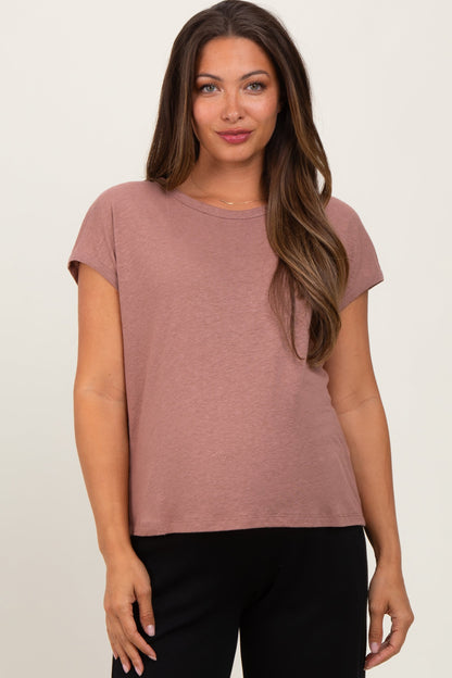 Brown Linen Blend Maternity Short Sleeve Tee