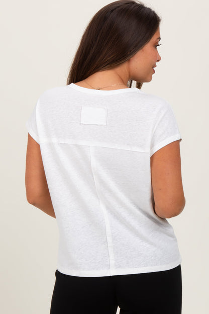 White Linen Blend Maternity Short Sleeve Tee