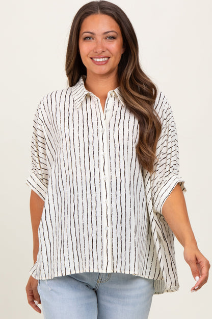 Ivory Striped Drop Shoulder Button Down Maternity Blouse