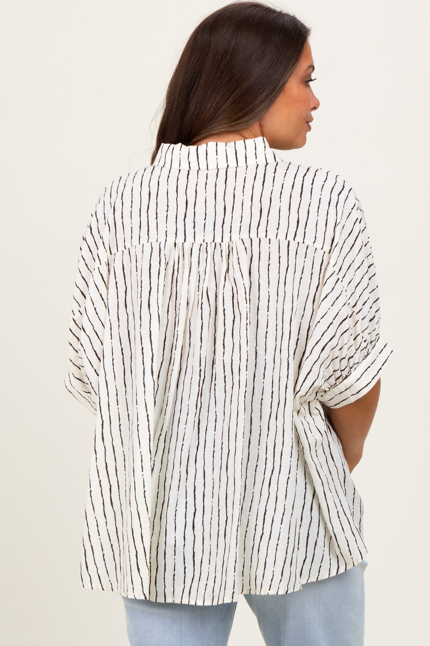 Ivory Striped Drop Shoulder Button Down Maternity Blouse