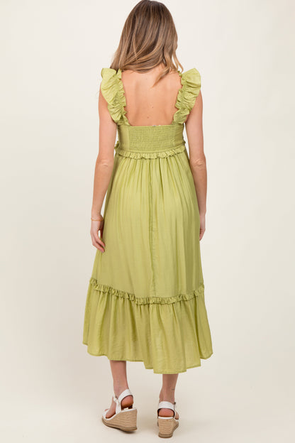 Lime Ruffle Strap Square Neck Maternity Midi Dress