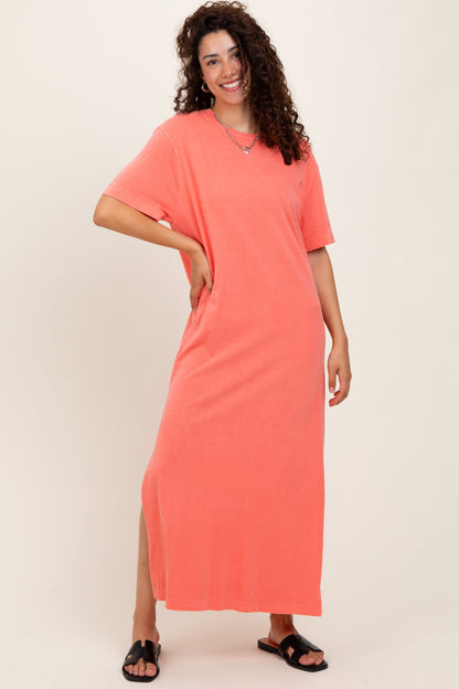 Coral Short Sleeve Knit T-Shirt Maternity Maxi Dress