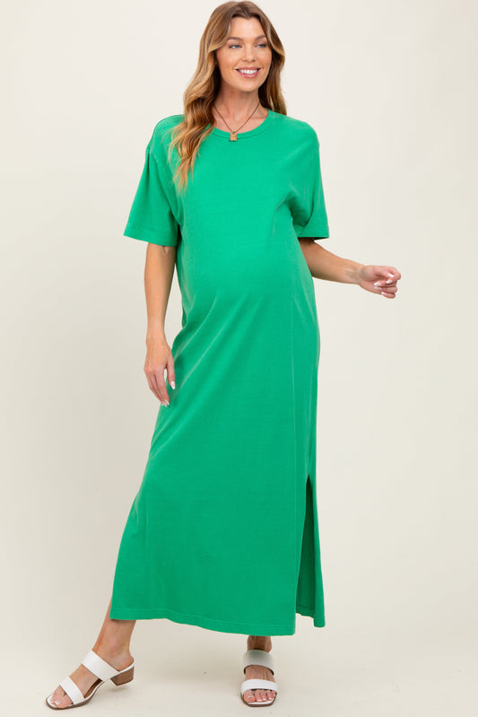 Green Short Sleeve Knit T-Shirt Maternity Maxi Dress