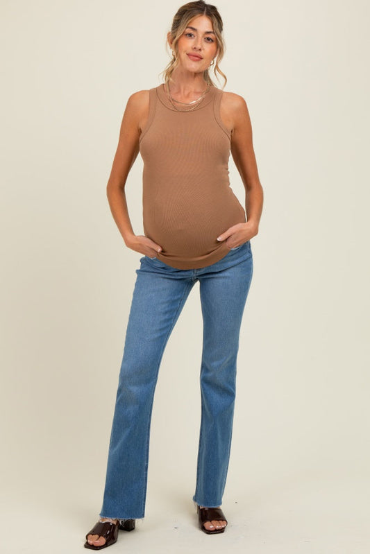 Blue Raw Hem Bootcut Maternity Jeans