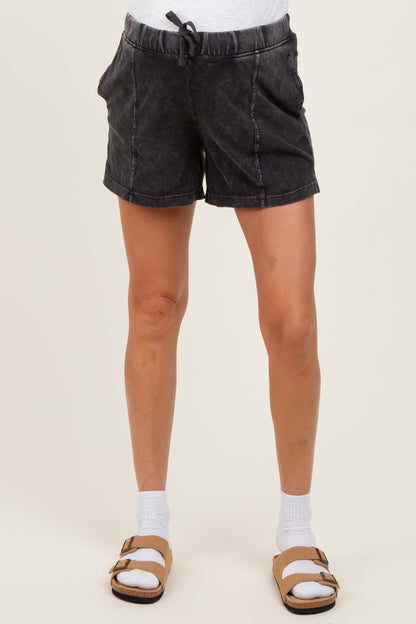 Black Hidden Drawstring Maternity Shorts