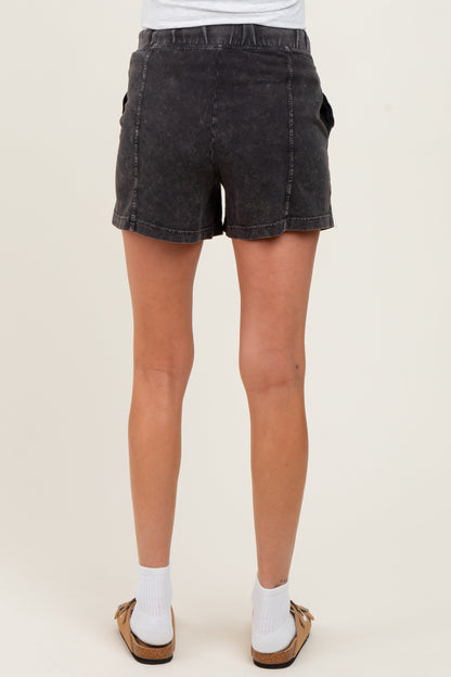 Black Hidden Drawstring Maternity Shorts