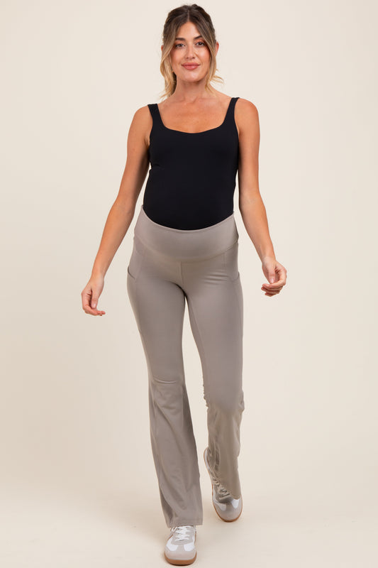 Taupe Active Pocket Flared Maternity Leggings