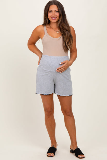 Heather Gray Ribbed Maternity High Waisted Maternity Lounge Shorts