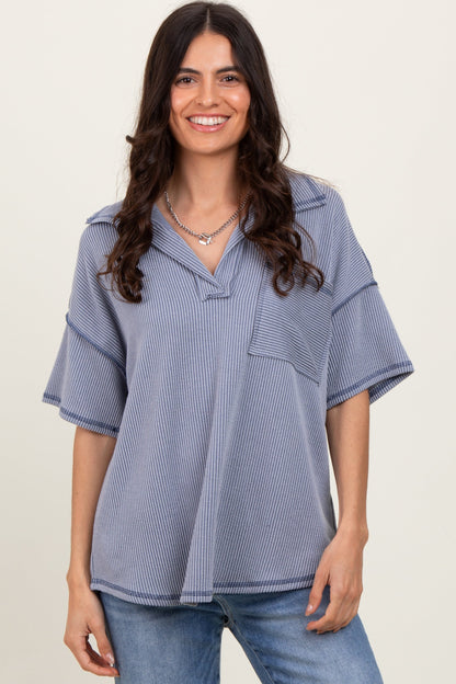 Gray Ribbed Reverse Stitch Maternity Tunic Top