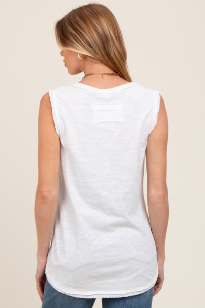White Raw Hem Button Detail Sleeveless Maternity Top