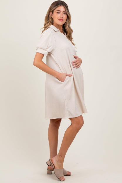 Cream Textured Maternity Polo Dress