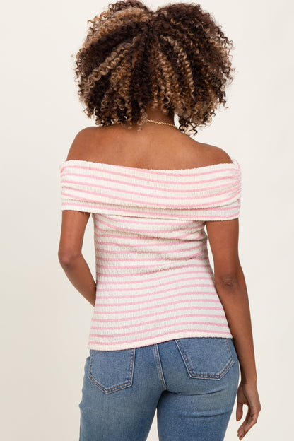 Light Pink Off The Shoulder Striped Maternity Top