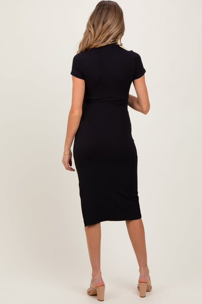 Black Mock Neck Short Sleeve Maternity Dress