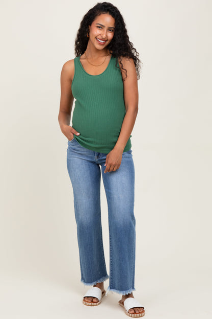 Blue Frayed Hem Ankle Straight Leg Maternity Jeans