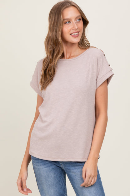 Taupe Button Shoulder Detail Maternity Short Sleeve Top