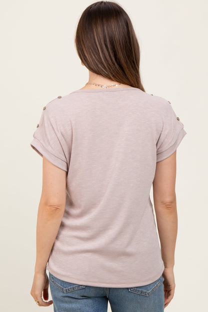 Taupe Button Shoulder Detail Maternity Short Sleeve Top
