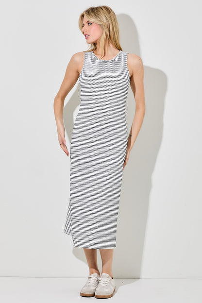 Navy Striped Dot Maternity Midi Dress