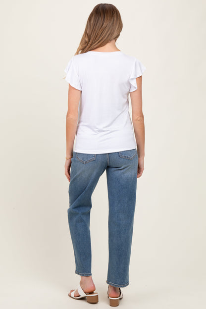 White Basic Short Flutter Sleeve Maternity Tee