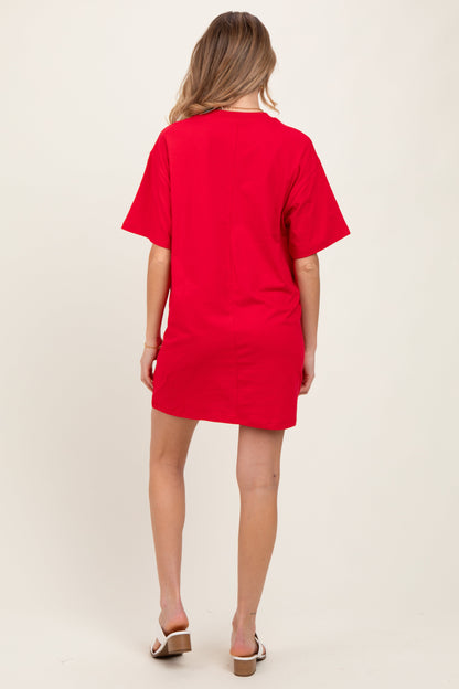 Red Crewneck Short Sleeve Maternity T-Shirt Dress