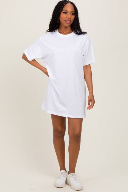 White Crewneck Short Sleeve Maternity T-Shirt Dress