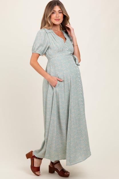 Sage Floral Button Down Maternity Dress