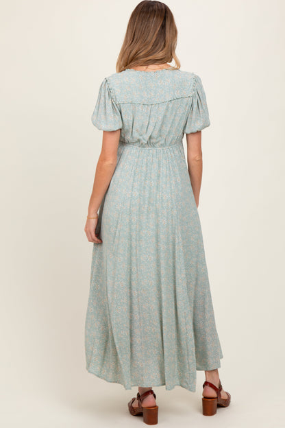 Sage Floral Button Down Maternity Dress