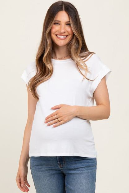 White Crew Neck Maternity Muscle Tee