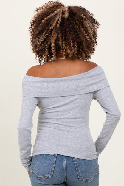 Heather Grey Off Shoulder Foldover Maternity Long Sleeve Top