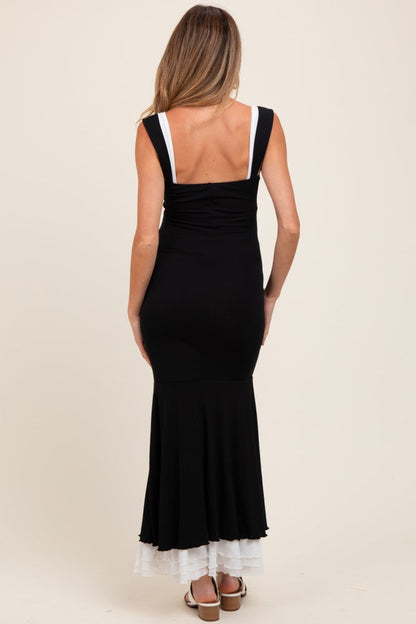 Black Knit Tie Detail Sleeveless Mermaid Maxi Maternity Dress
