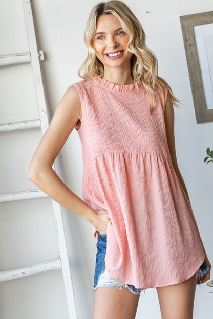 Blush Ruffle Mock Neck Maternity Sleeveless Blouse
