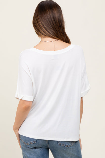 White Oversized V-Neck Front Pocket Maternity T-Shirt