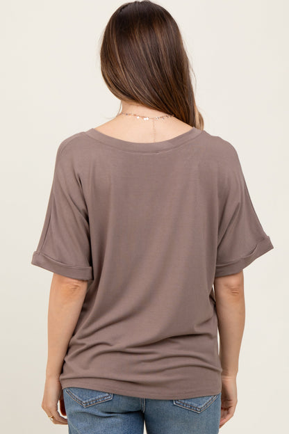 Taupe Oversized V-Neck Front Pocket Maternity T-Shirt