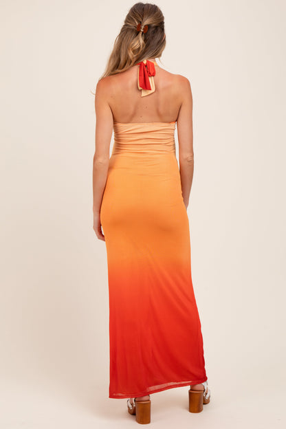 Peach Ombre Halter Neck Cutout Maternity Maxi Dress