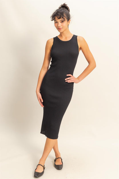 Black Ribbed Sleeveless Maternity Midi Dress
