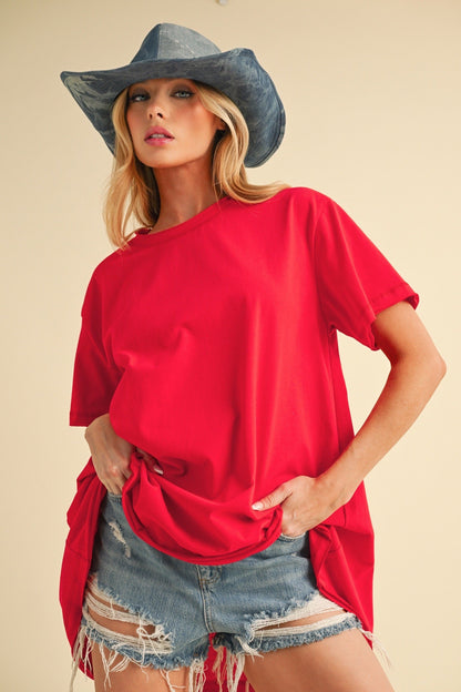 Red Oversized Cut Hem Maternity Short Sleeve T-Shirt
