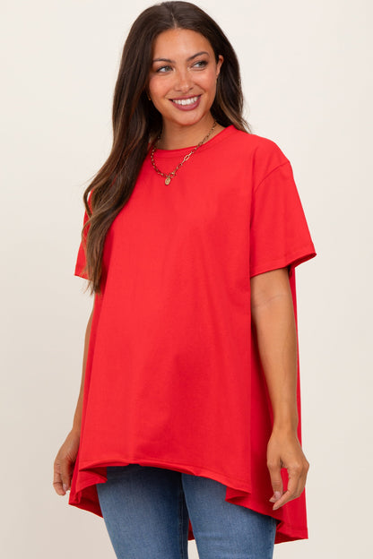 Red Oversized Cut Hem Maternity Short Sleeve T-Shirt